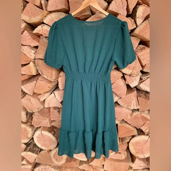 Y2K Women’s Large Prairie Puff Short Sleeve Teal Flowy Dress WhimsyGoth Babydoll - Picture 6 of 8